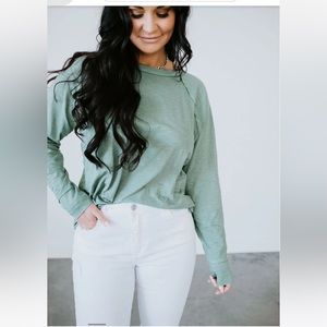 Coco Raglan Top by Lily & Lottie Size S Sage Green